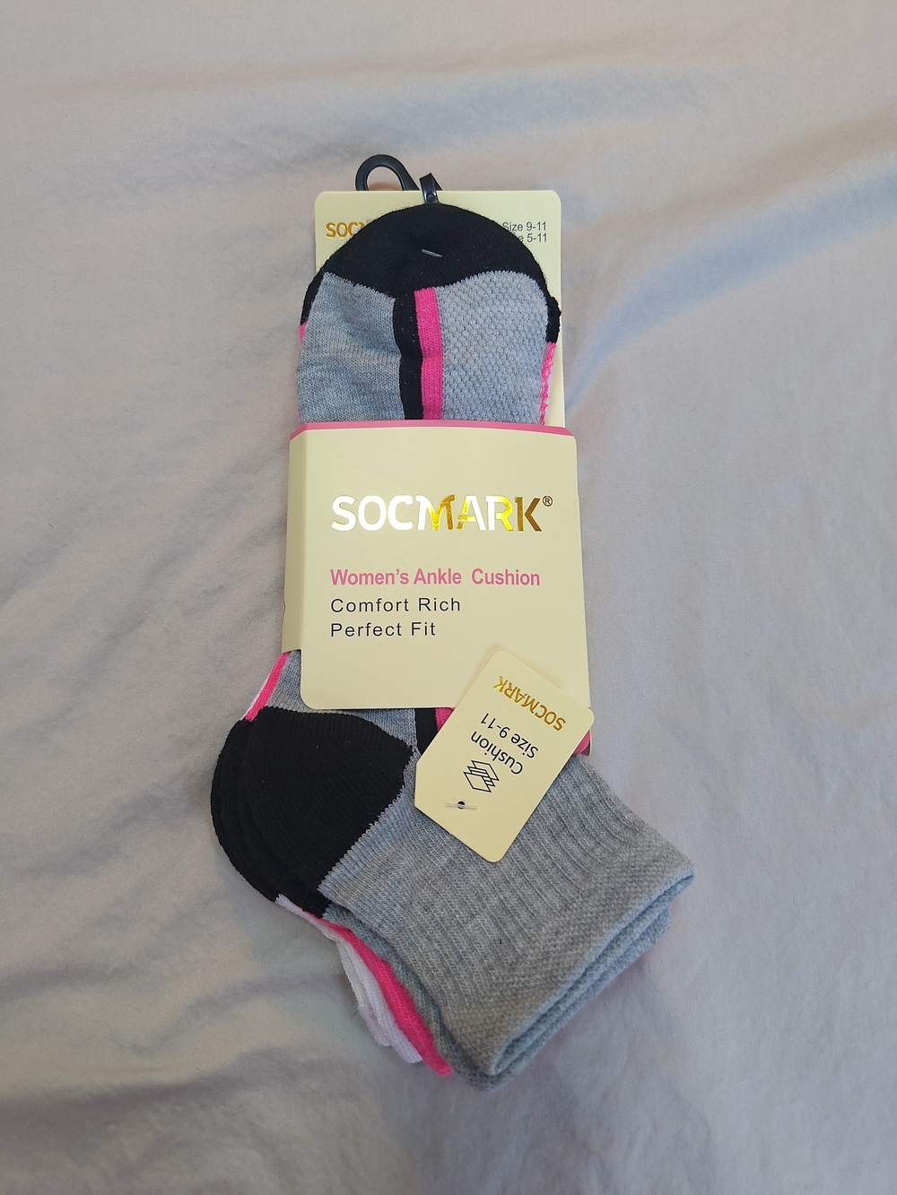 Socmark Women's Athletic Ankle Socks - Gray, Black, Grey & Pink